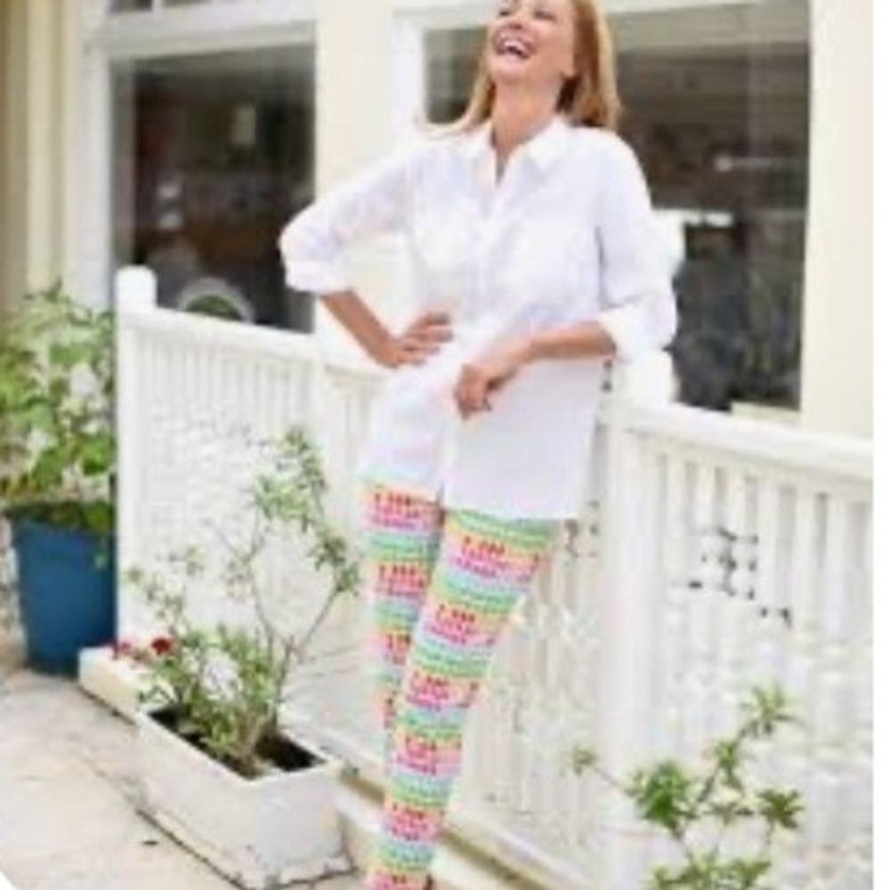 Krazy Larry Multi Color Brushstroke Print Pull On Ankle Pants Womens 12 Made USA